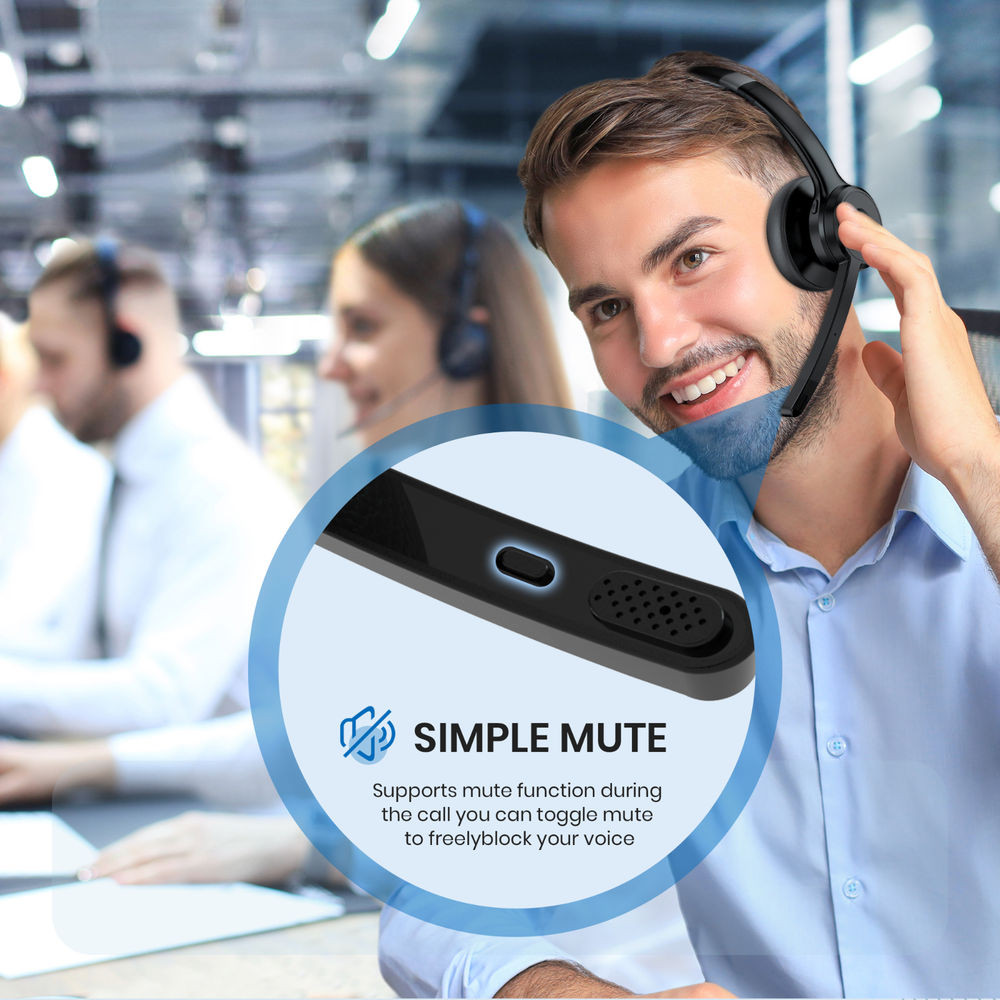 5.2 Bluetooth Headset Trucker Headphone w/Mic for iOS Android Cell Phone Office