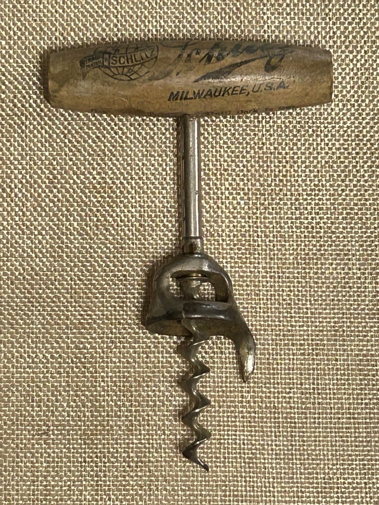 Antique Schlitz Beer Corkscrew Opener Bladed Worm Handle