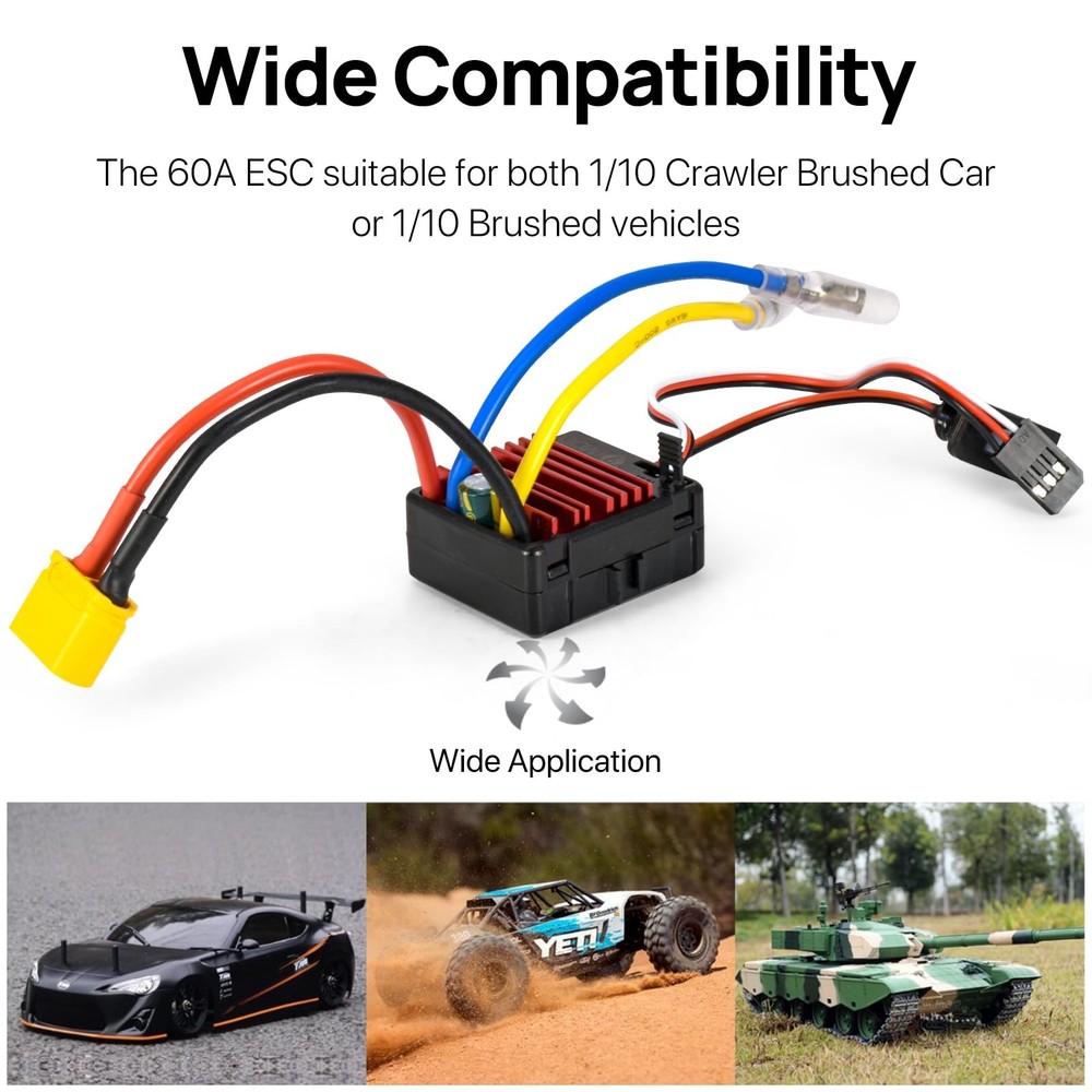 2026 New 60A Brushed 2-3S Waterproof ESC Electronic Speed Controller WP 1060