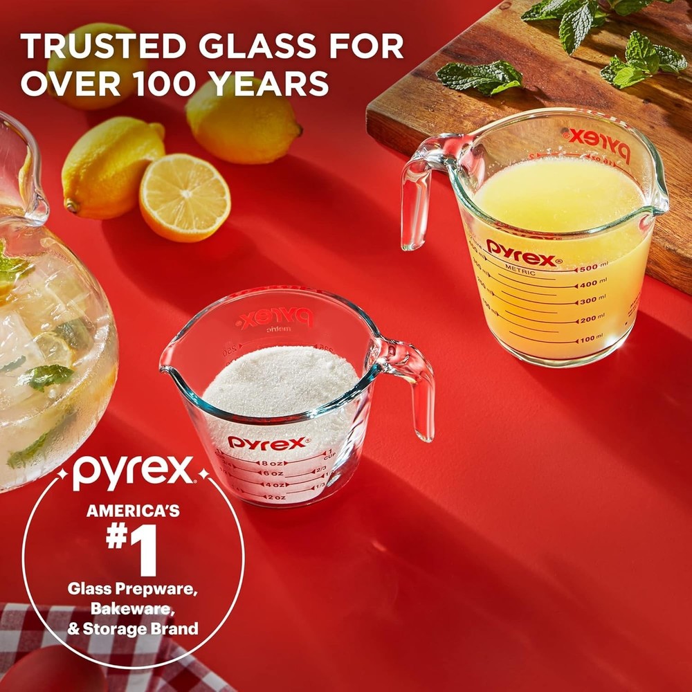 Pyrex Measuring Cup Set 2 Piece 1 Cup And 2 Cup Glass Kitchen Tool