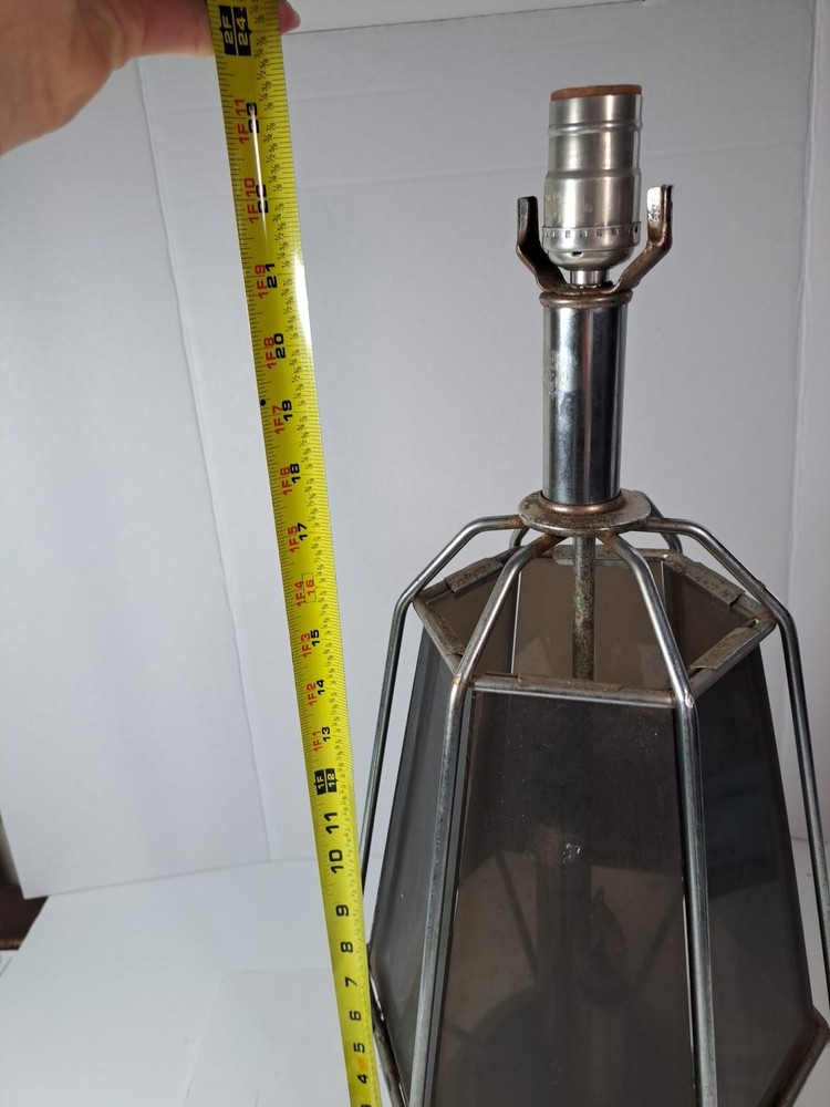 Vintage Caged Wire Lantern Shaped Table Lamp 23.5" Tall As Is