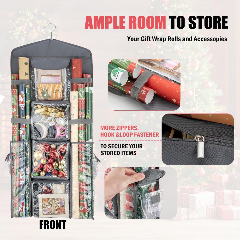 Wrapping Paper Storage Gift Wrap Organizer Holder Double-Sided Hanging Gift B...