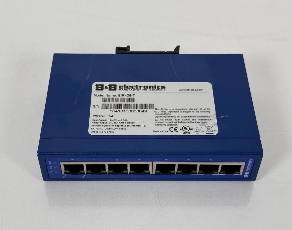 B&B Electronics EIR408-T Version 1.2 Ethernet Switch 8 Port