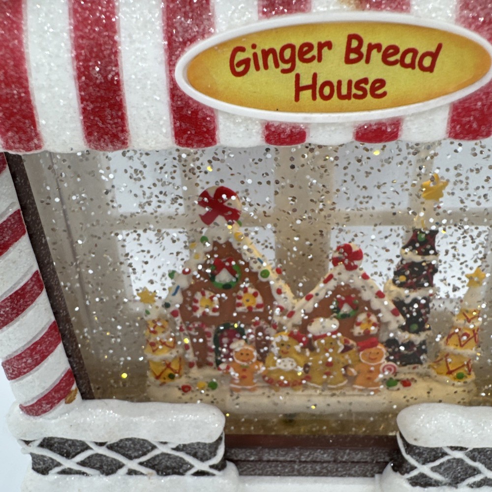 Raz Lighted Lantern Gingerbread House timer 10" Water Globe Christmas Glitter