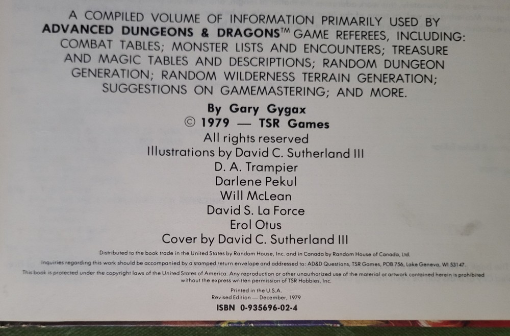 Dungeon Masters Guide 1st edition Advanced Dungeons & Dragons 5th Printing 1979
