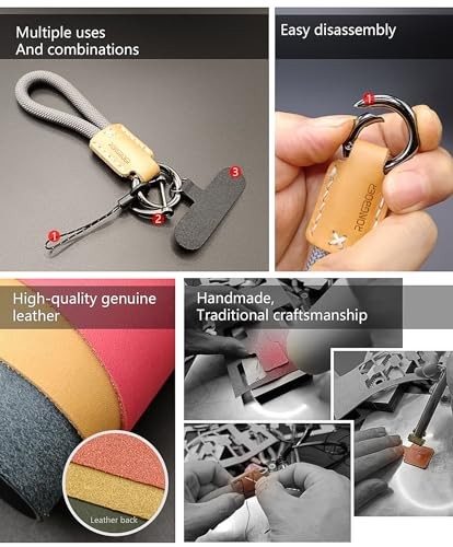 Handmade Cowhide Leather Short Keychain,Car Key Chain Grey