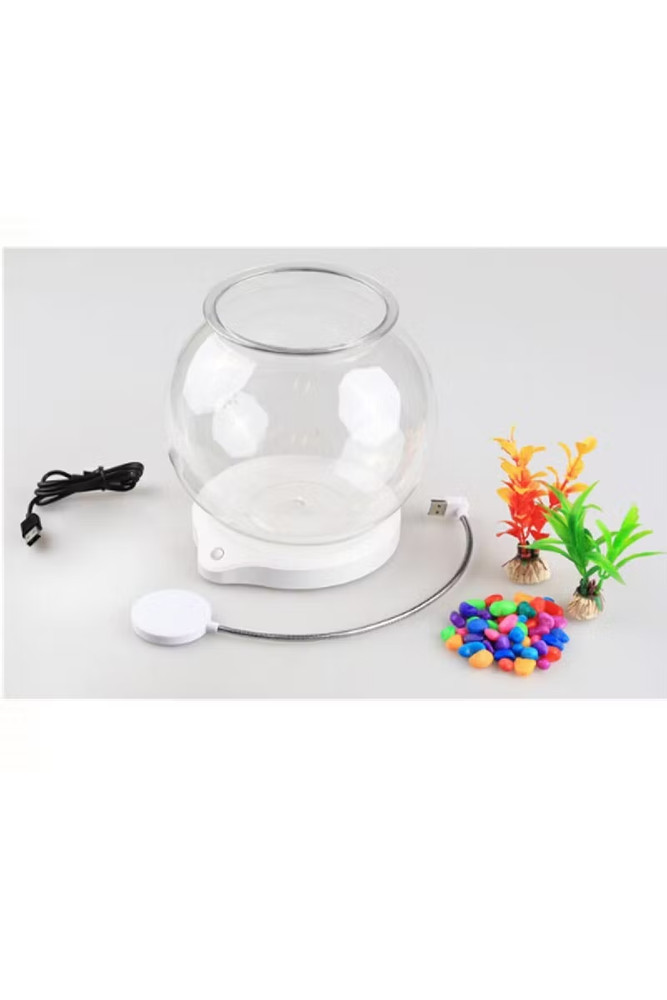 1 Gallon Glass Fish Bowl with Decor, Include Fluorescent Rocks USB bracket light