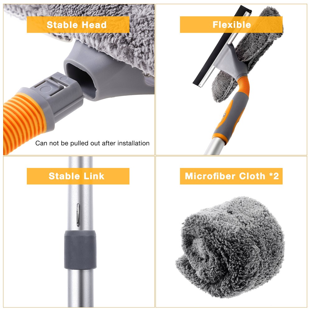 61'' Extendable Window Squeegee Cleaner Telescopic Long Handle Washer Scrubber