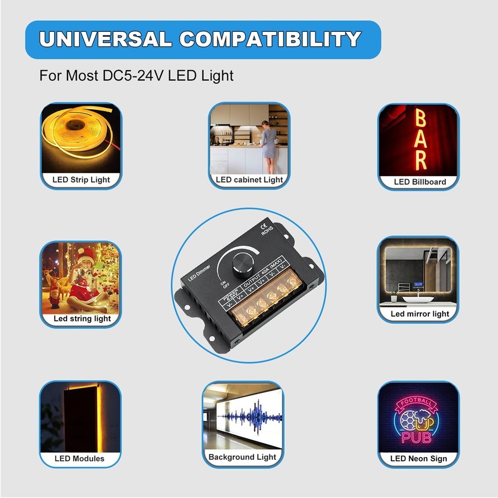 12v LED Dimmer with Remote Control &Timer Function, DC 5-24V 40A Aluminum5286