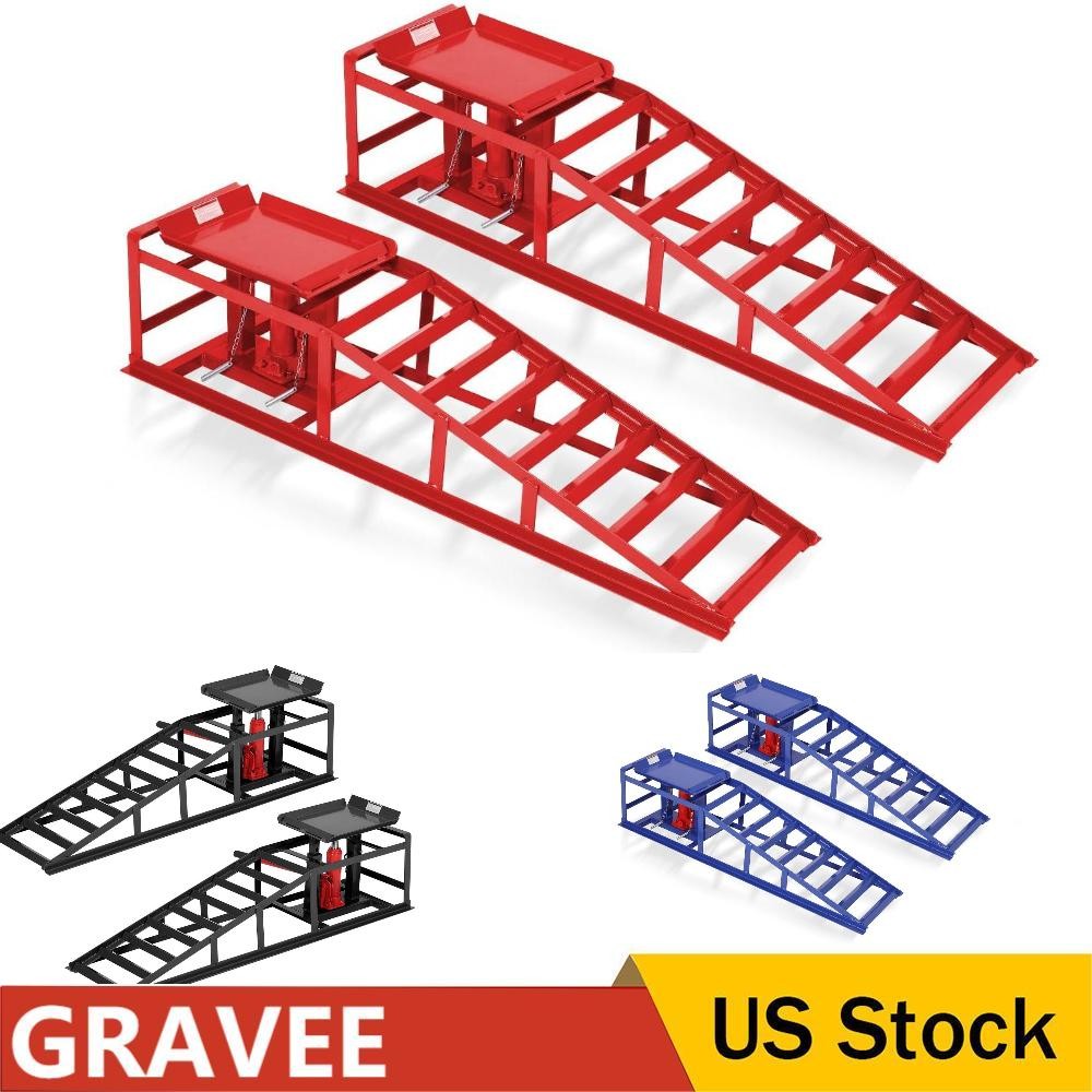 2 Pack Hydraulic Car Ramps 11000lbs 5Ton Low Profile Auto Car Truck Ramps Lift