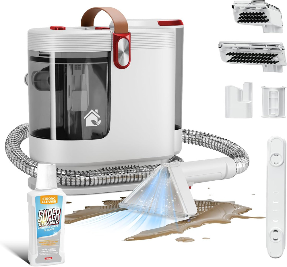 Red Portable Carpet & Upholstery Cleaner with Self-Cleaning System & Tools