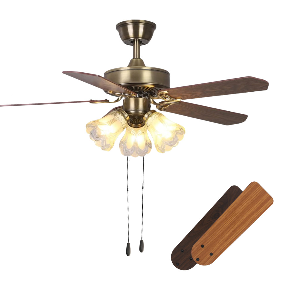 42'' Ceiling Fan with Light Ceiling Fan Light Kit 5 Blades 3 Speeds Pull Chain