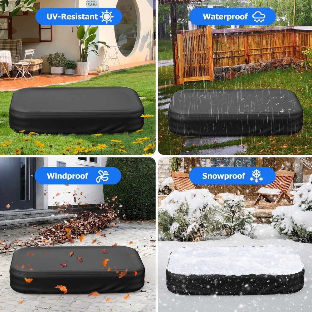 Rectangular Pool Cover for Inflatable Pool, Fits Blow Up Pool Size 130" L x 7...
