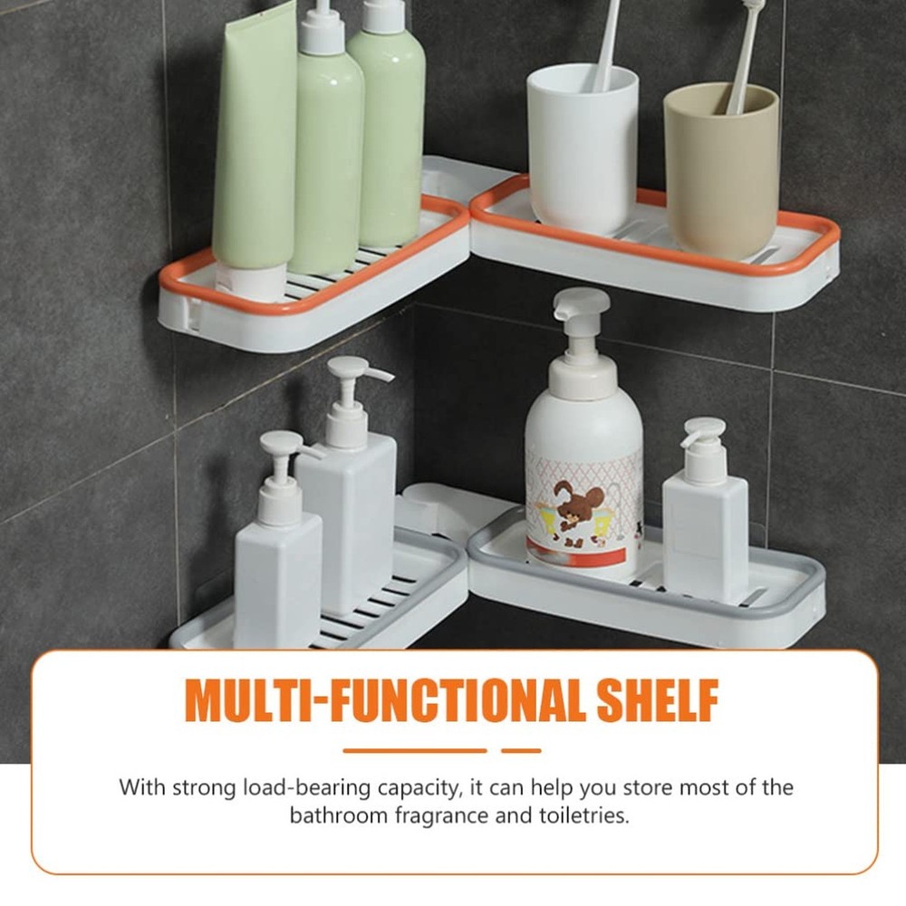 HEALLILY 2pcs Adhesive Shower Foldable Bathroom Storage Shelf Wall Mounted Ki...