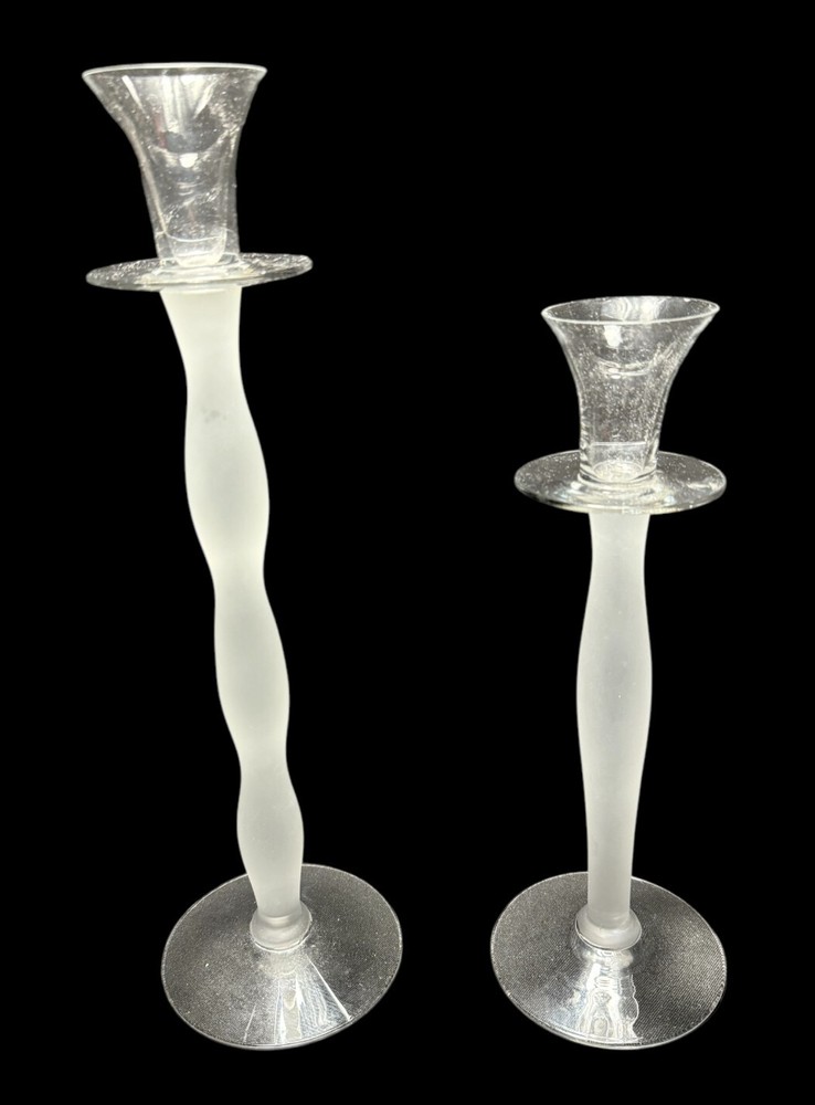 Rare Orrefors Celeste Frosted Glass Candlesticks Sweden