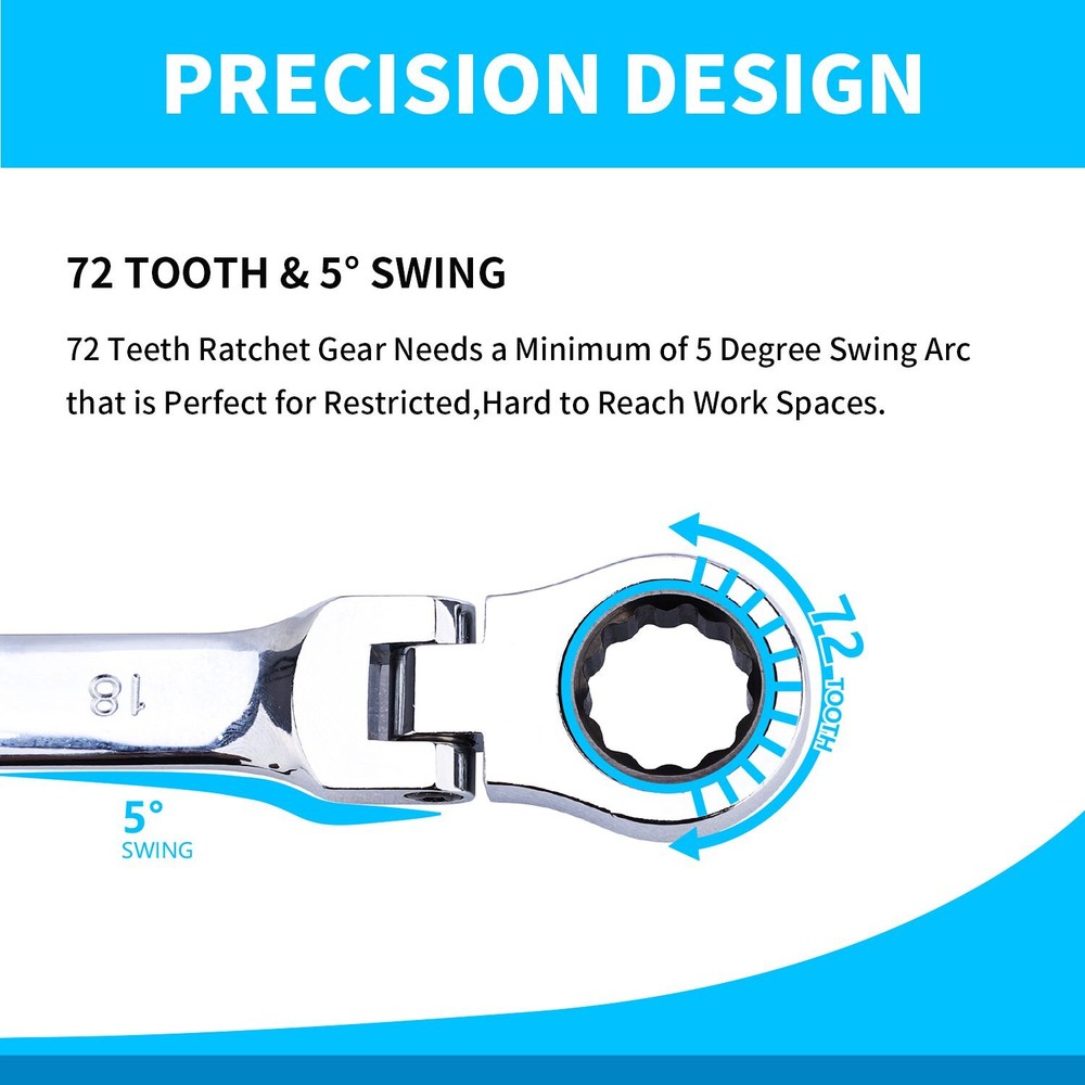 Universal 6Pcs Double Box End Ratcheting Wrench Flex-Head Extra Long Spanner Set