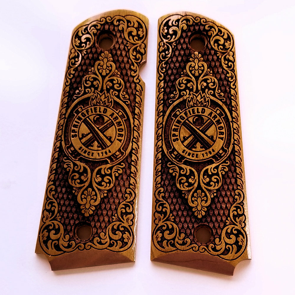 1911 Full Size Springfield Armory 3D engraved wood grips Scroll
