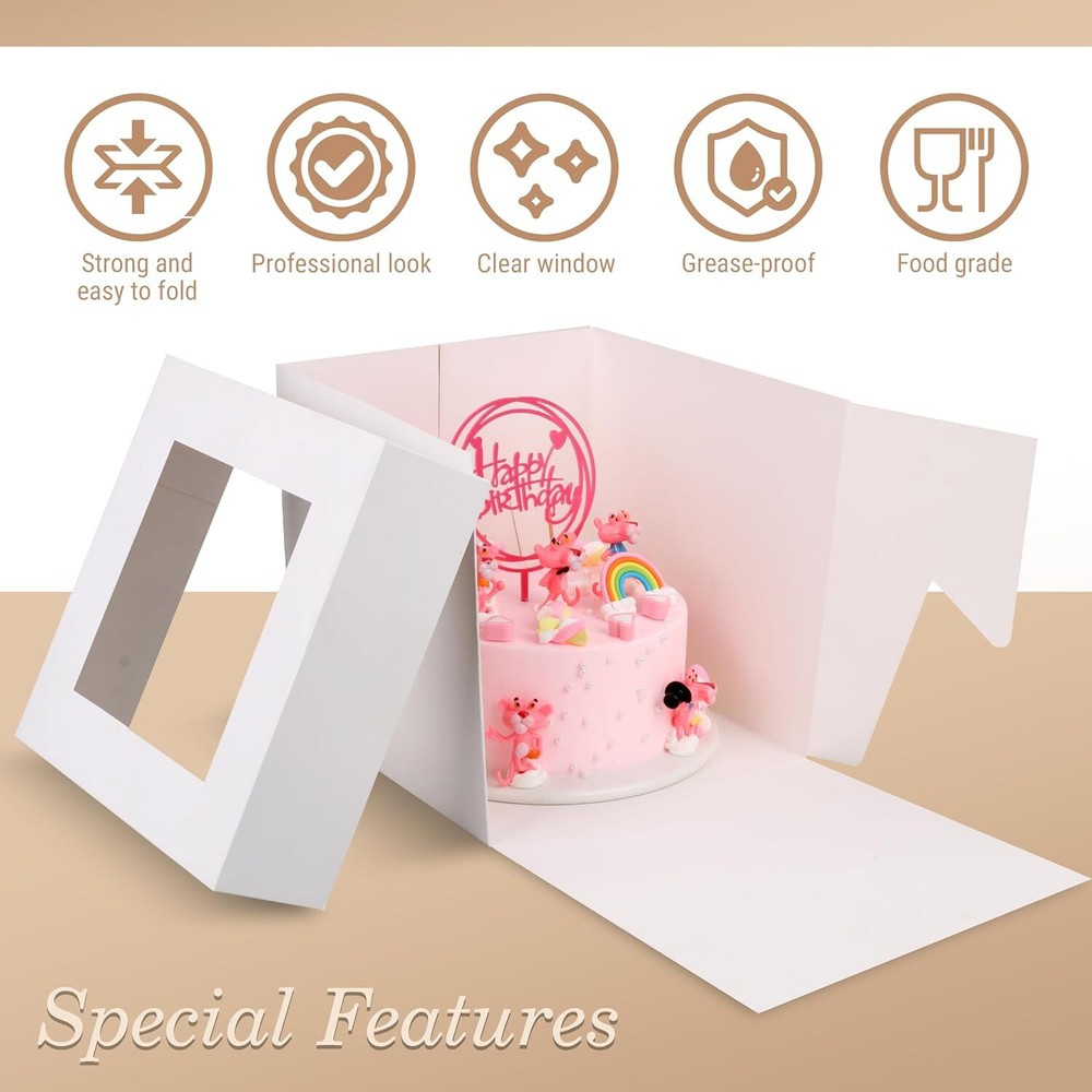 Cakebon Cake Boxes with Drums (White, 8 inch) 1/2" Thick (6-pack) 6-pack