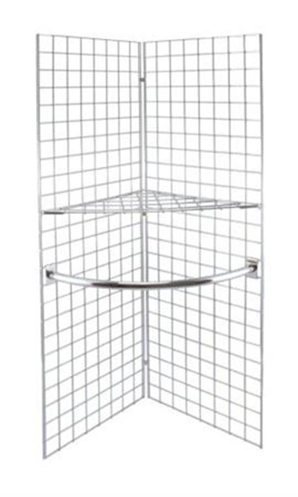 SSWBasics Chrome Wire Grid V Unit Display with Shelf & Hangrail- Chrome Wire