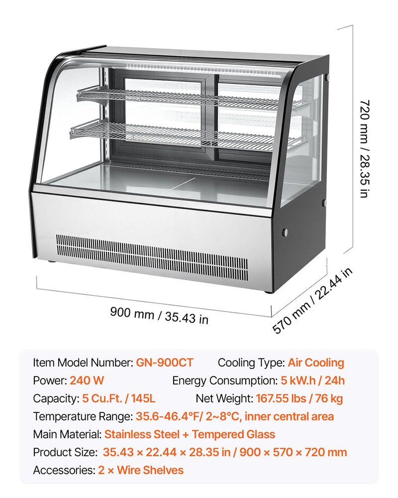5 Cu Ft Refrigerated Display Case 2 Tier Cake Pastry Fridge