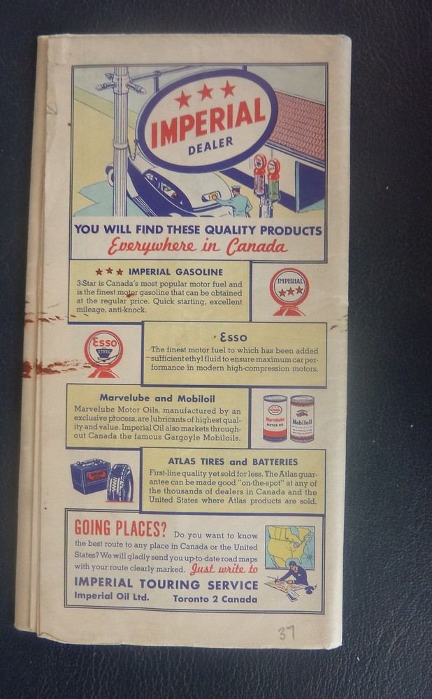 1937 Eastern Canada road map Imperial oil gas