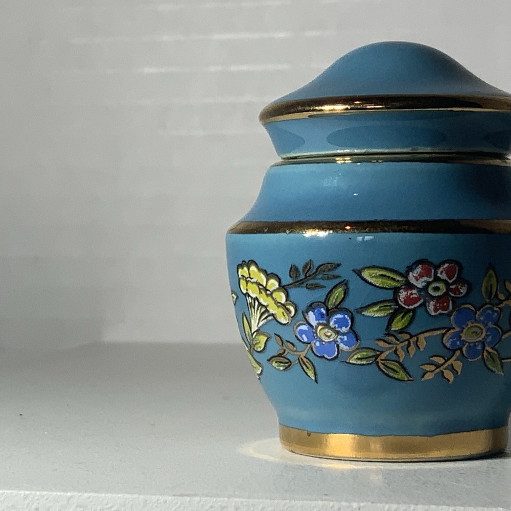 Vintage Miniature Blue Ceramic Perfume Bottle Solid Greece 2” Tall Empty