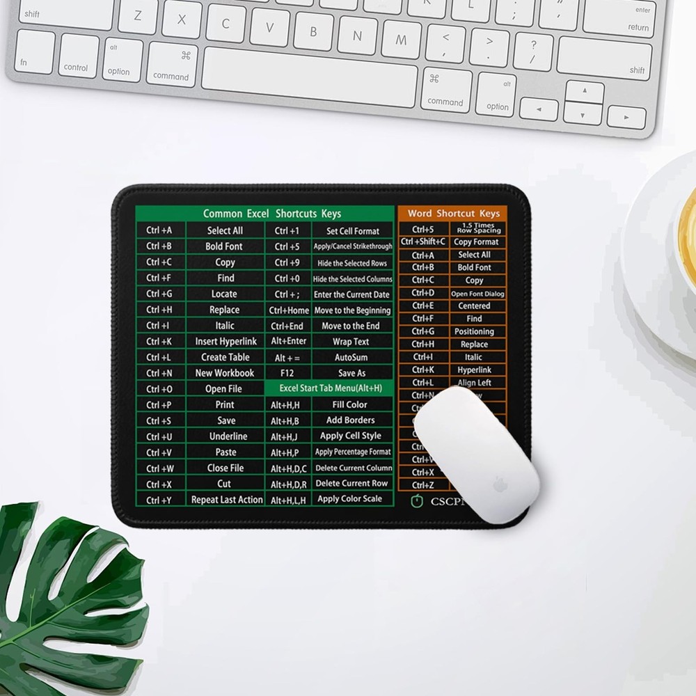 Excel Cheat Sheet Desk Pad - Word/Excel Shortcuts Mousepad, Small Office Desk...
