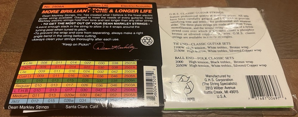 2 NEW Sets: GHS Classic 5 Guitar Strings Set & Dean Marley Electric 3 Strings