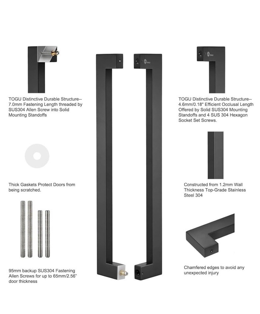 Togu TG-6013 36” Rectangle Shape Stainless Steel Black Push Pull Door Handle NEW