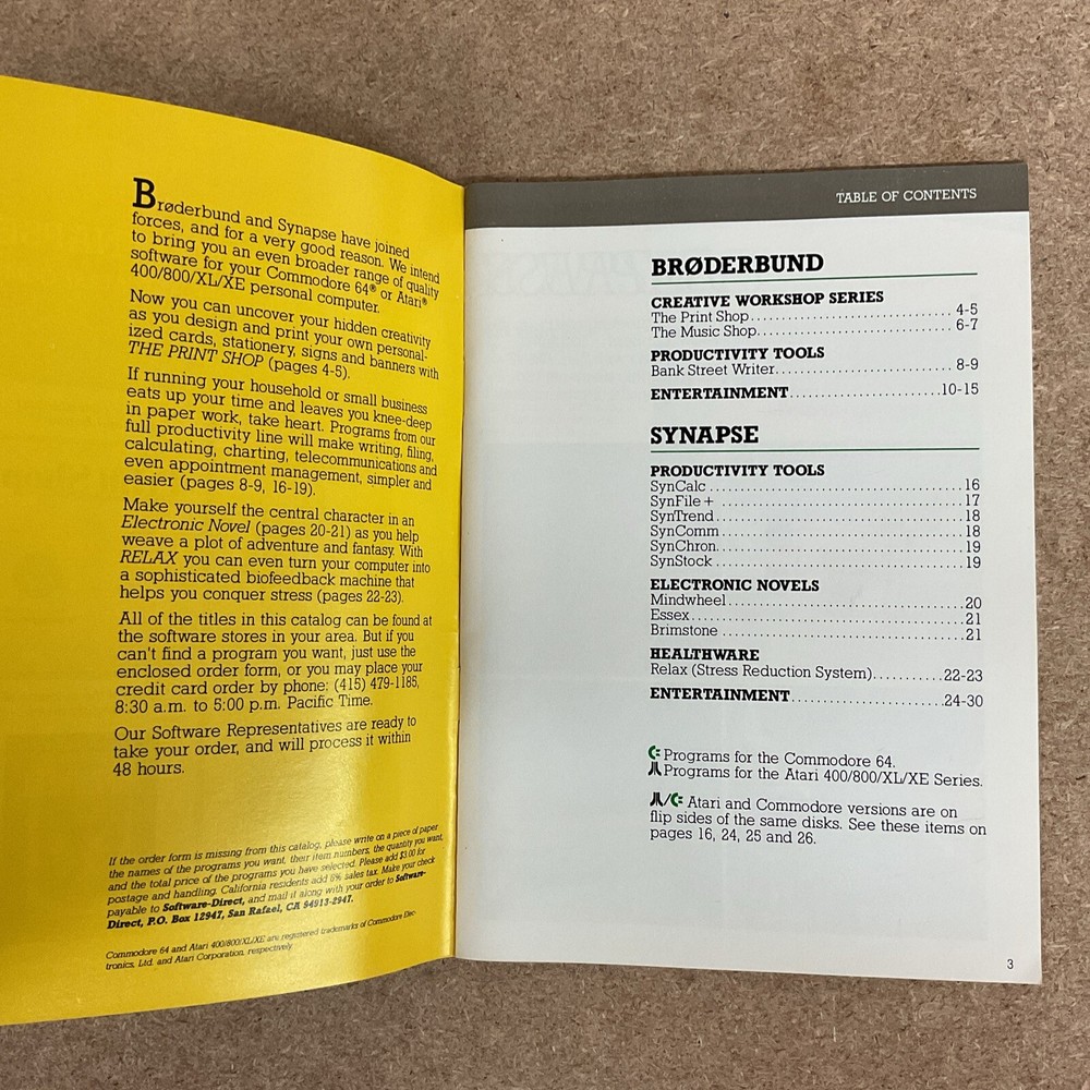 Brøderbund/Synapse Software For Commodore And Atari Computers 1985