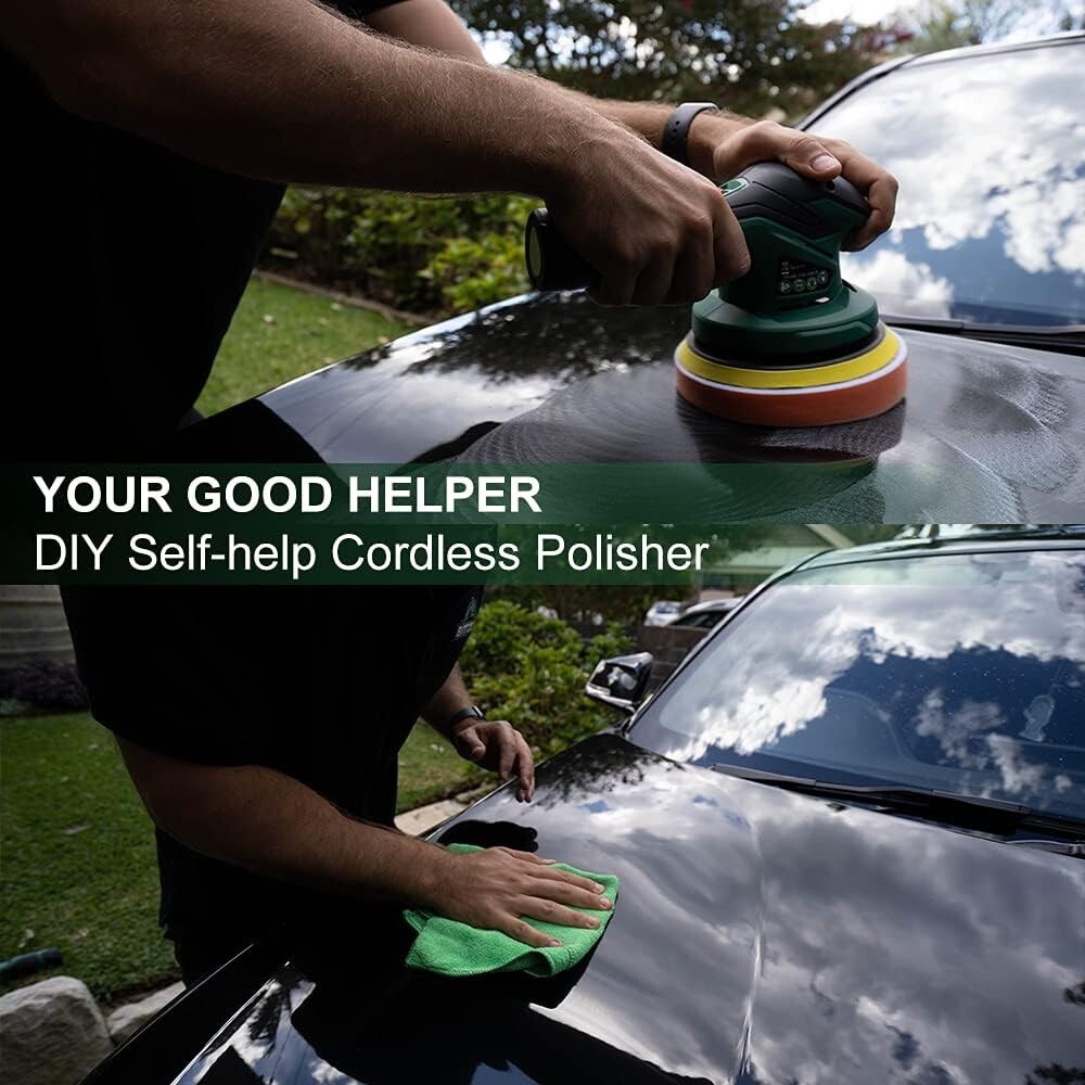 Battery Powered Car Buffer Polisher - Includes 2 Batteries & Fast Charger, Green