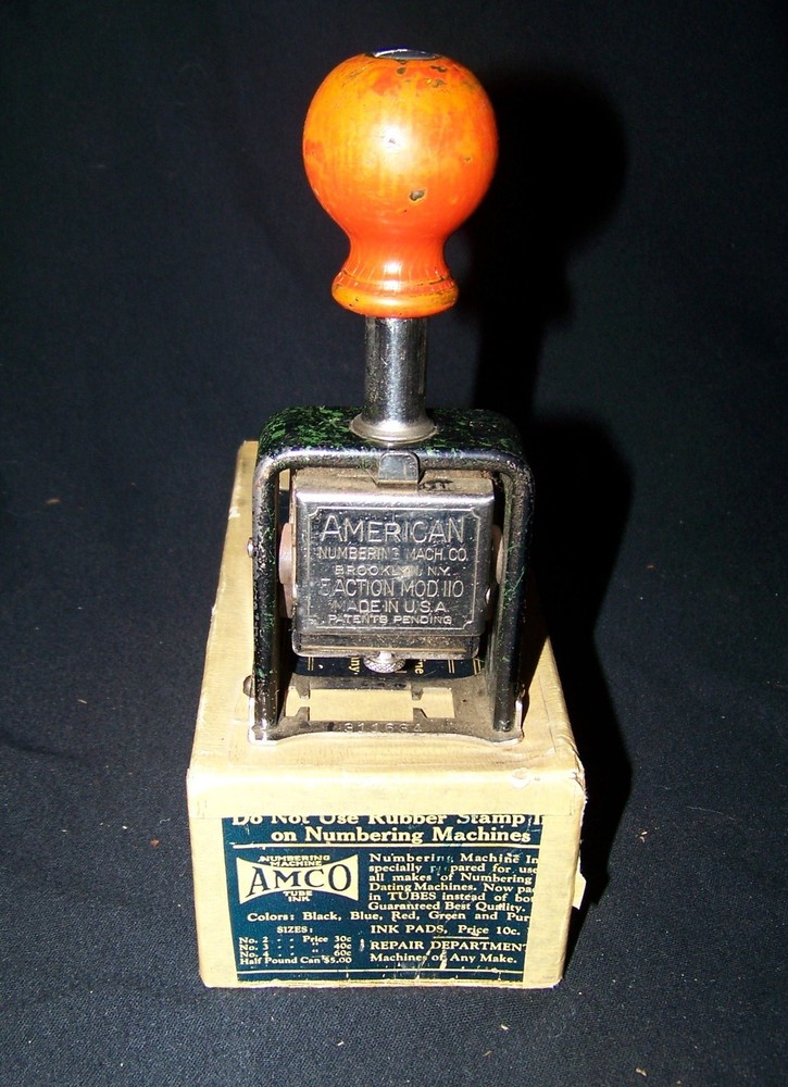 Vintage American 5 Action Numbering Machine & Box Model 110