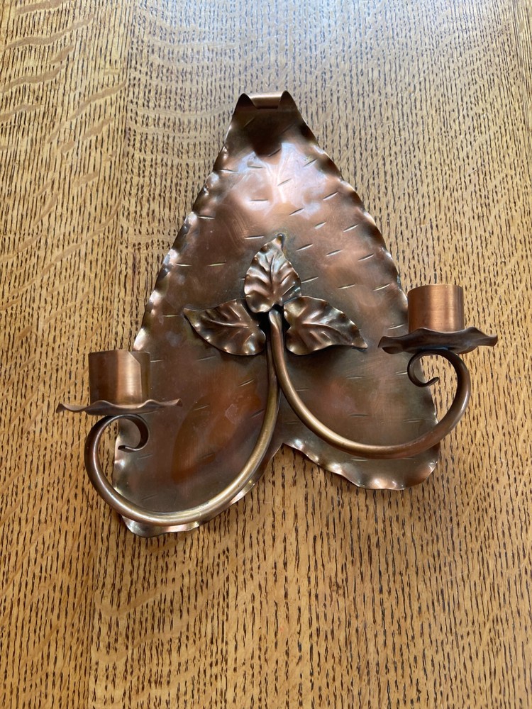 Vintage Hand Hammered Copper Gregorian Copper Wall Sconce Handmade Candlestick
