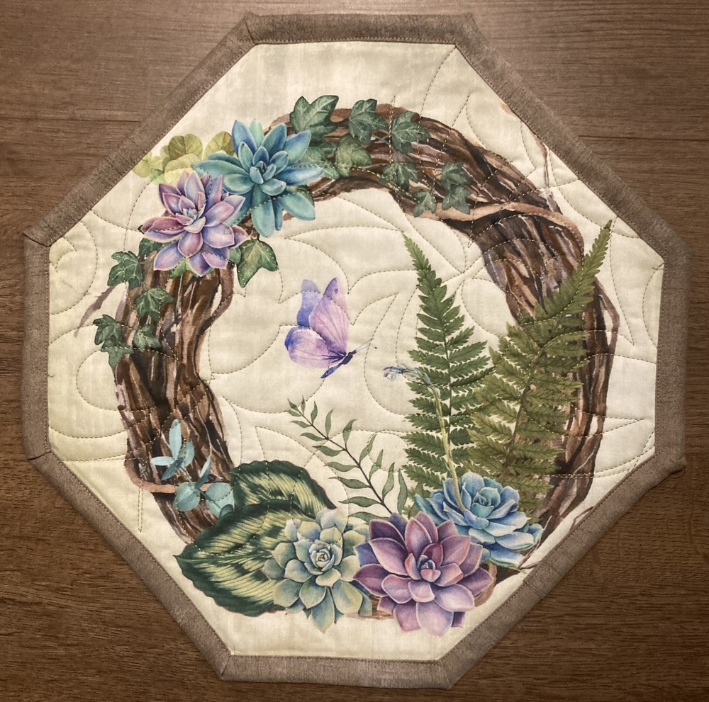 April Enchanted Garden Octagon Quilted Table Topper