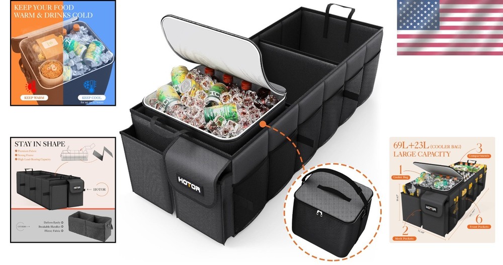 Large Capacity SUV Trunk Organizer with Sturdy Construction - 3 Compartments