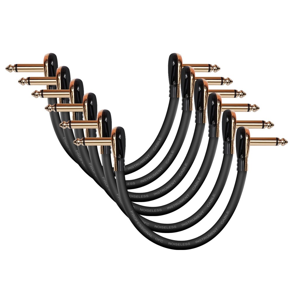 Donner 6 Pack 6" Effects Pedal Patch Cables Noiseless 1/4" Right Angle Lead