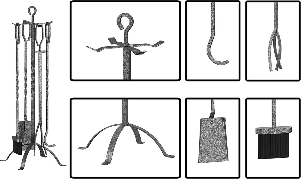 5-Piece Fireplace Accessory Kit in Pewter with Heavy-Duty Firepit Tools