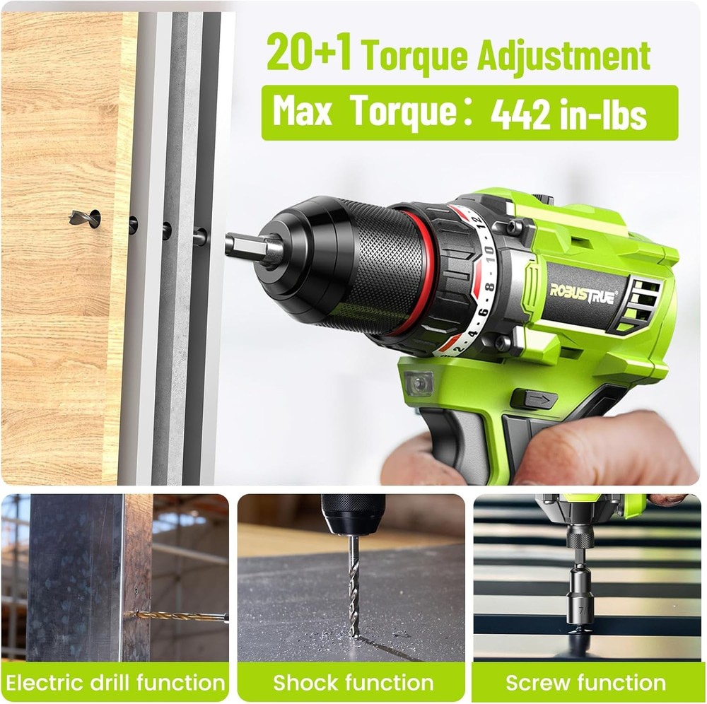 21V Cordless Power Tool Combo Drill & Impact Driver Set 2 Batteries 16PC Bits