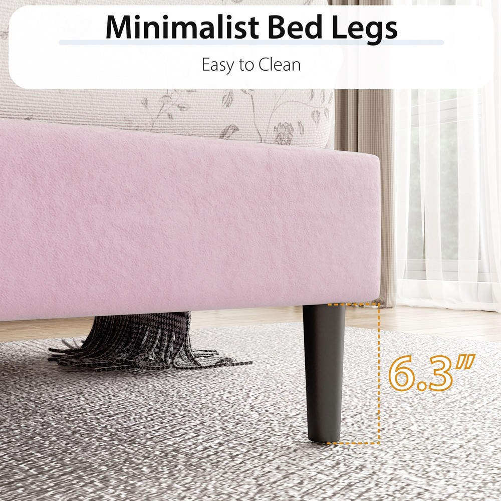 Wooden Bed Frame Full Slat Support Platform Bed With High Headboard LED Lights
