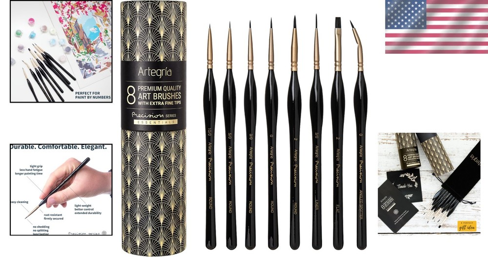 Precision Art Brush Set - 8 Ergonomic Miniature Brushes with Storage Container