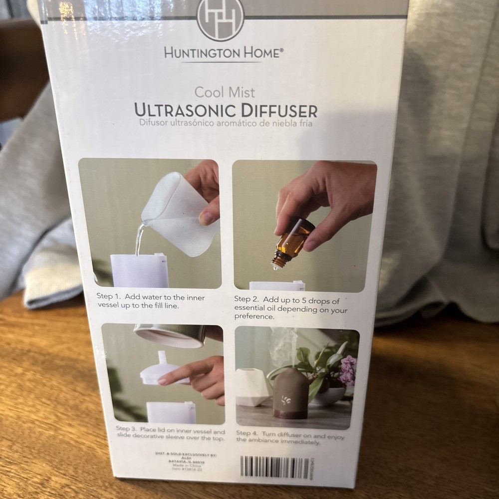 HUNTINGTON HOME COOL MIST ULTRASONIC DIFFUSER NEW GREY Two Mist Modes