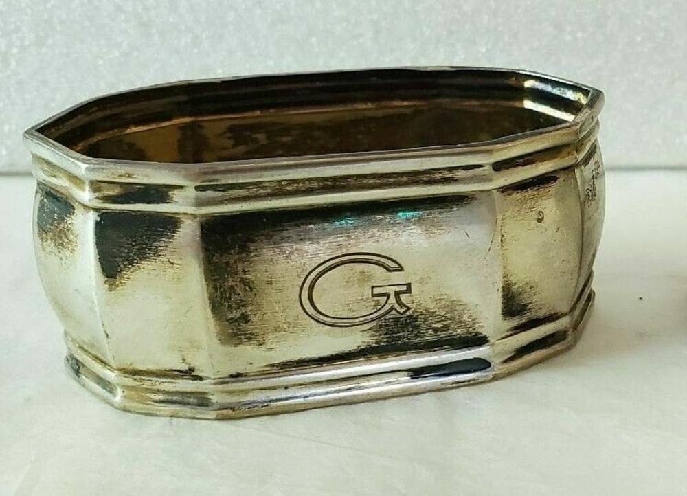Antique German 835 Silver art deco Napkin Ring "G" initial #2