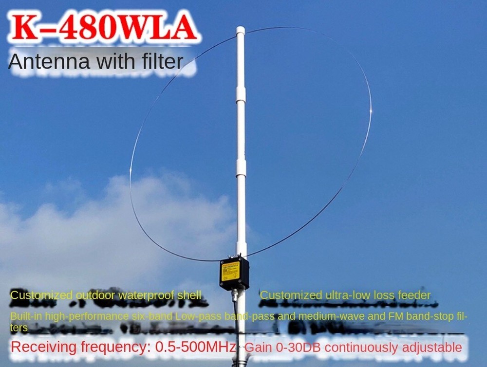 K-480WLA Medium/Short wave Full Band Antenna SDR LOOP Short Wave Antenna +Filter
