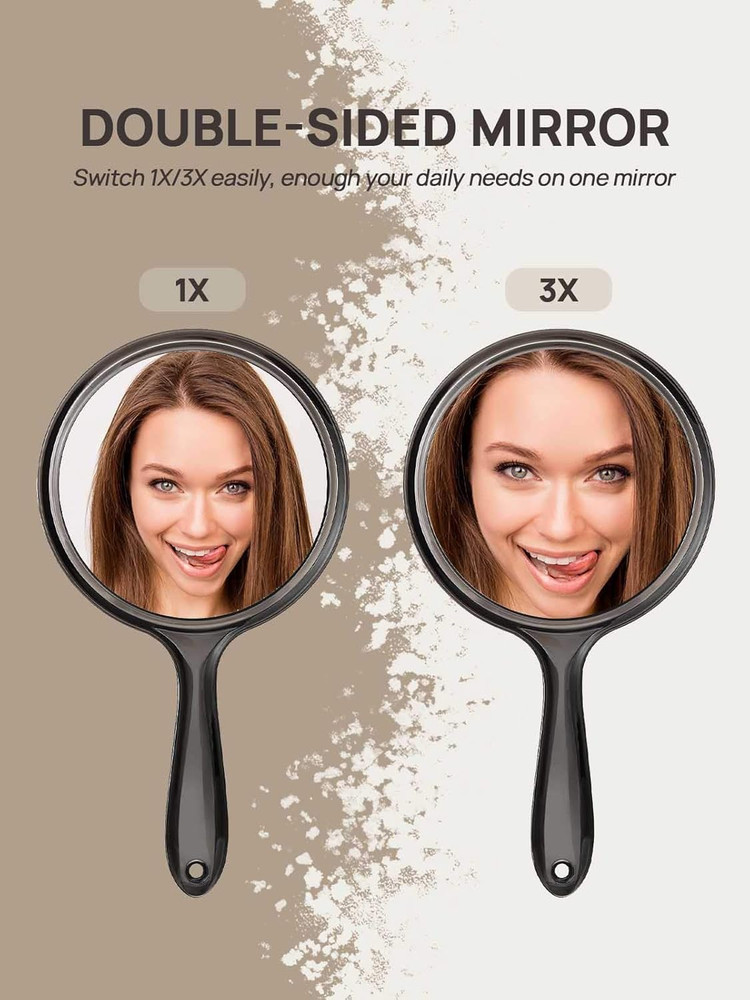 OMIRO Hand Mirror, Double-Sided Handheld Mirror 1X/3X Magnifying Mirror with Han