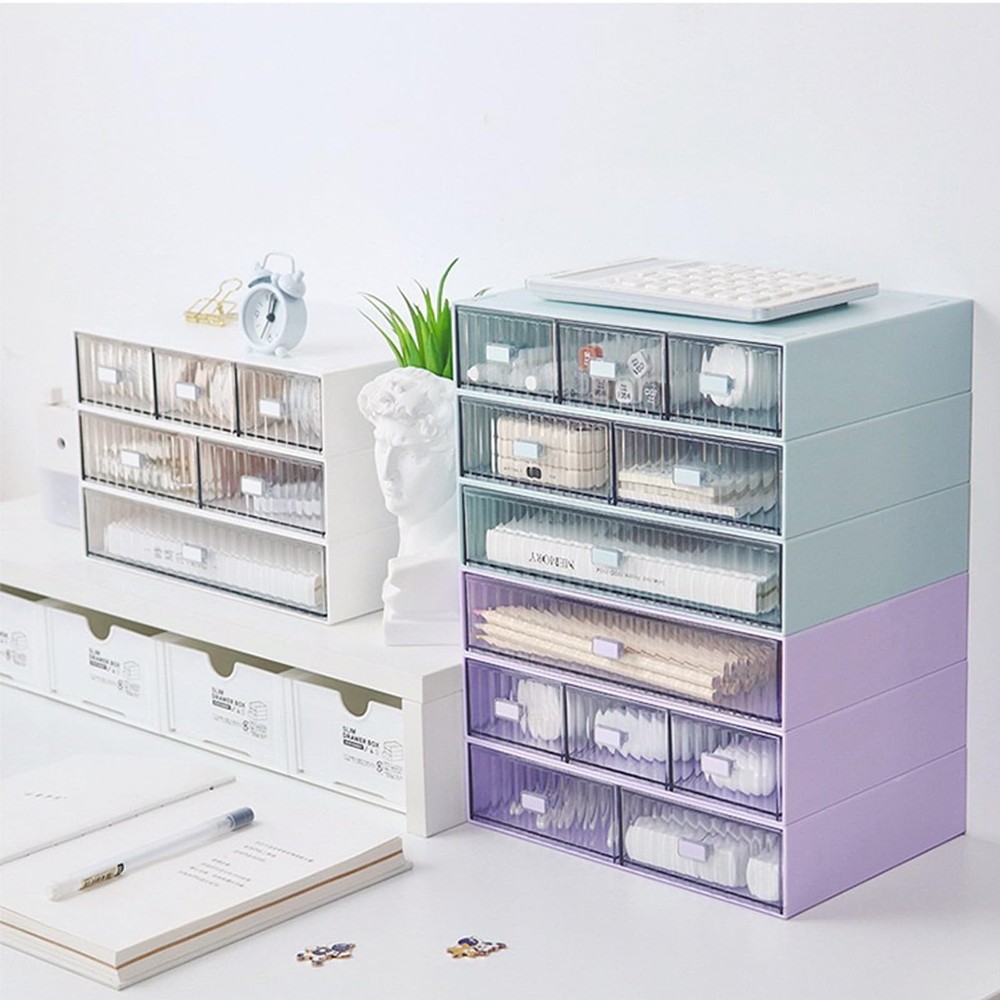 Desk Drawer Organizer, Stackable Office Supplies Desk Organizer, Plastic Plas...