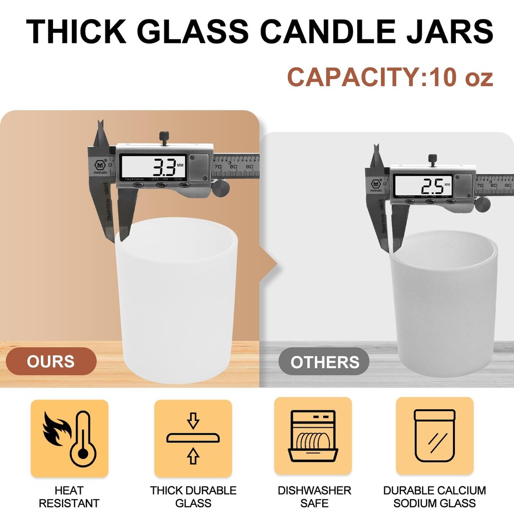 15 PCS 10 OZ Thick Candle Jars Making With Wood Lids Empty Matte White Sample
