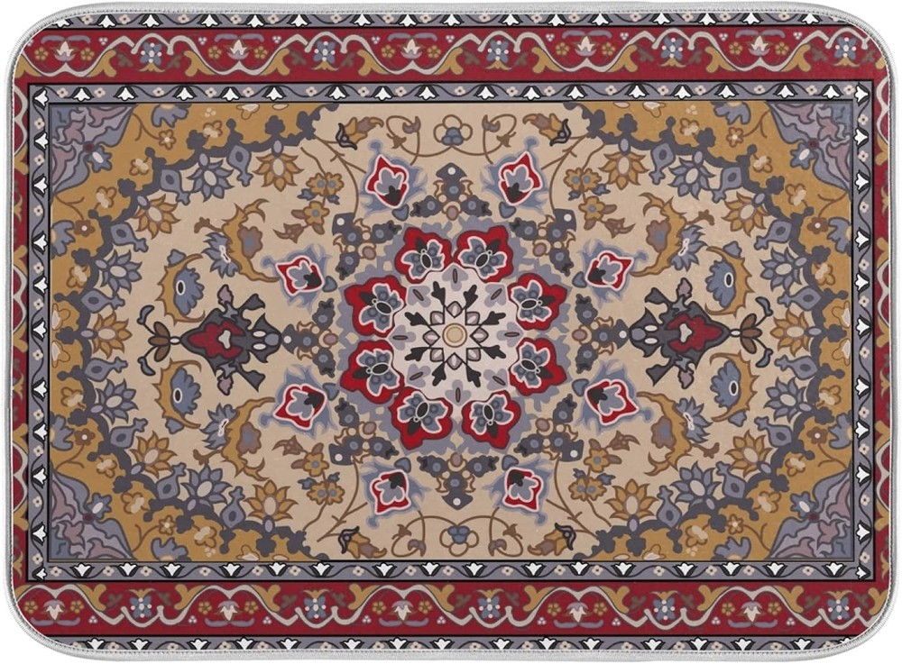 Boho Retro Dish Drying Mat for Kitchen Counter, Absorbent Microfiber Dish