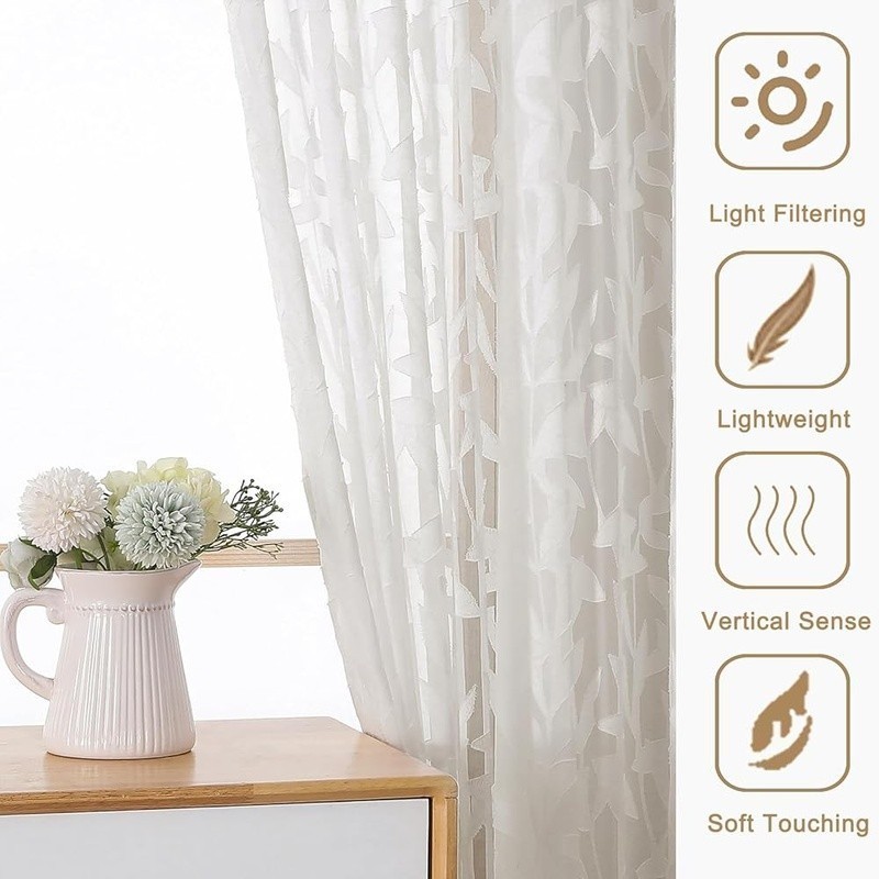 Light Filtering Leaf Jacquard Curtains 63 inch Polyester Window Panels 2 Pack US