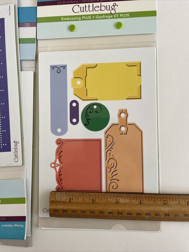 3 Cuttlebug Embossing Plus Cut and Emboss Folders Collage, Tags and Alphabet