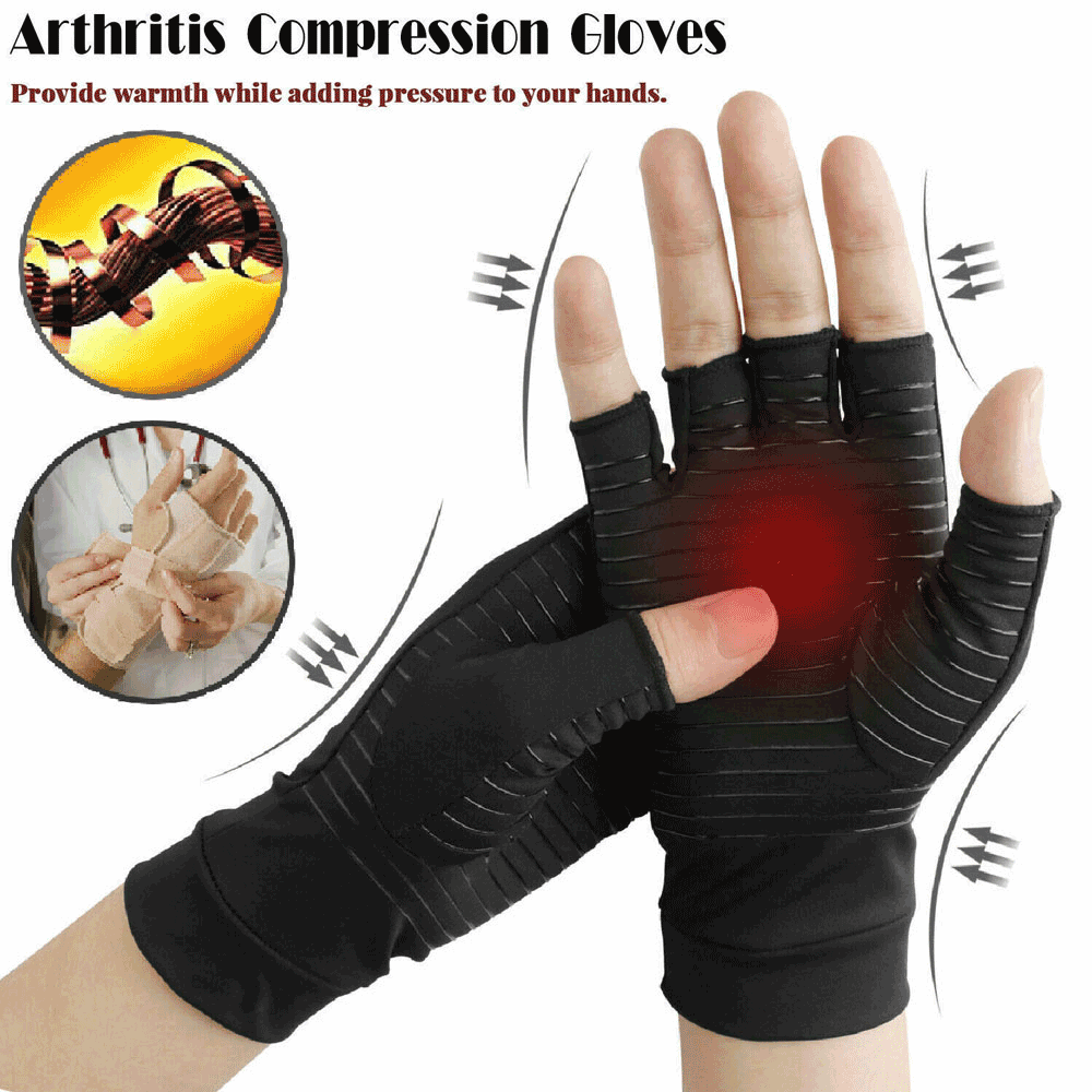 Fingerless Copper Compression Arthritis Gloves Hand Support Joint Pain Relief